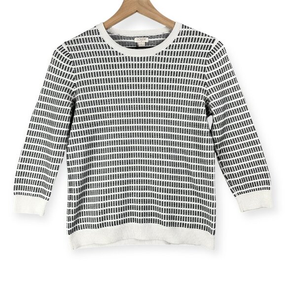 J Crew Factory Dot Dash Pullover Womens Small White Black 3/4 Sleeve Preppy Twee - Picture 3 of 9